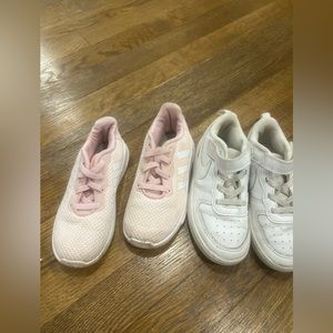 2 pairs of toddler girl sneakers size 10 both, one Nike brand the other is Adida